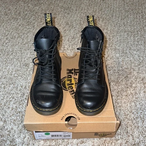 Dr. Martens Black Leather Lace-Up Ankle Boots with Side Zipper 4 Dr Martens AirWair 1460 J Black Matte Leather Lace Up Side  main image 4